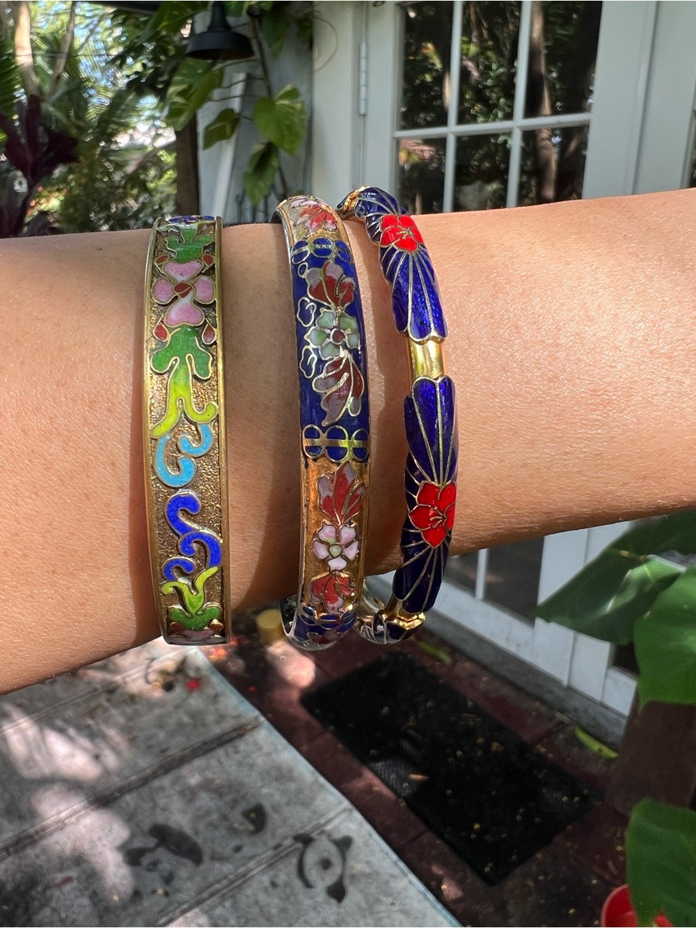 Set of three Rare Multicolor Cloisonné Bangles (3) Impeccable Condition